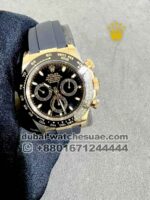 Rolex Cosmograph Daytona 40 mm Gold Black Dial With Black Chrono Black Bezel With Black Rubber Strap Copy
