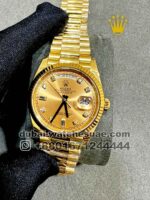 Rolex 36 mm Day date Golden Dial Stoned Numeric With? Flutted Bezel Copy