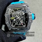 Richard Mille 44.5mm RM35-02 Black Carbon Fiber Light Blue Rubber Strap Black Skeletonized
