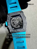 Richard Mille 44.5mm RM35-02 Black Carbon Fiber Light Blue Rubber Strap Black Skeletonized - Image 2