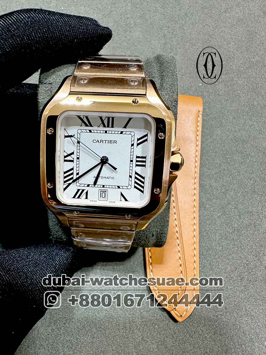 2-a-1-14.jpg Cartier De Santos White? Dial? With Rose Gold? Bracelet Copy - Image 1