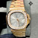 Patek Philippe Nautilus 5711 40 mm Gray Dial Baguette Diamond Bezel Rose Gold Bracelet