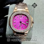 Patek Philippe? 7010/1R-013 Ladies? 34 mm Purple Dial Stonned Bazel With Rose gold Bracelet Copy