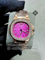 Patek Philippe? 7010/1R-013 Ladies? 34 mm Purple Dial Stonned Bazel With Rose gold Bracelet Copy