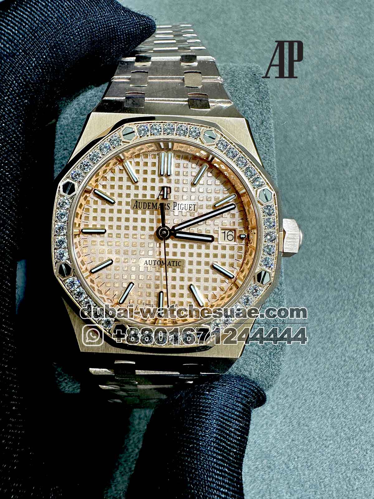 2-a-2-13.jpg Audemars Piguet Royal Oak 37 mm Rose? Gold Dial Stonned Bezel With Rose Gold Bracelet Copy - Image 1