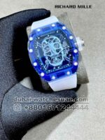 Richard Mille RM52 Skull Tourbillon Blue Sapphire With White Strap Copy