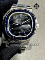 Patek Philippe Nautilus 5711 Steel with custom Black Dial Blue Zircon? Bezel Copy