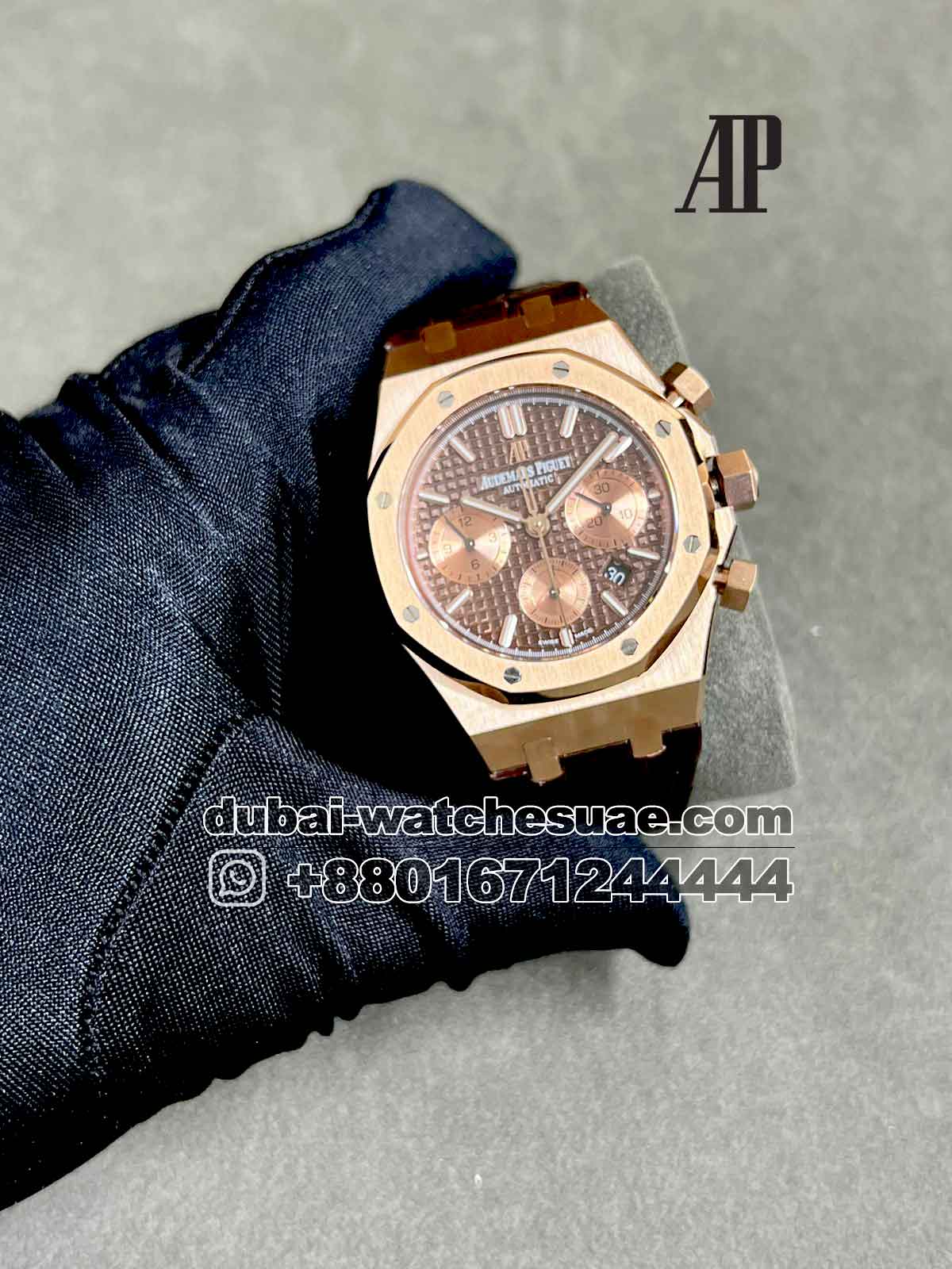 2-a-3-5.jpg Audemars Piguet Royal Oak Chronograph Rose Gold Dial With Brown Leather Strap - Image 1