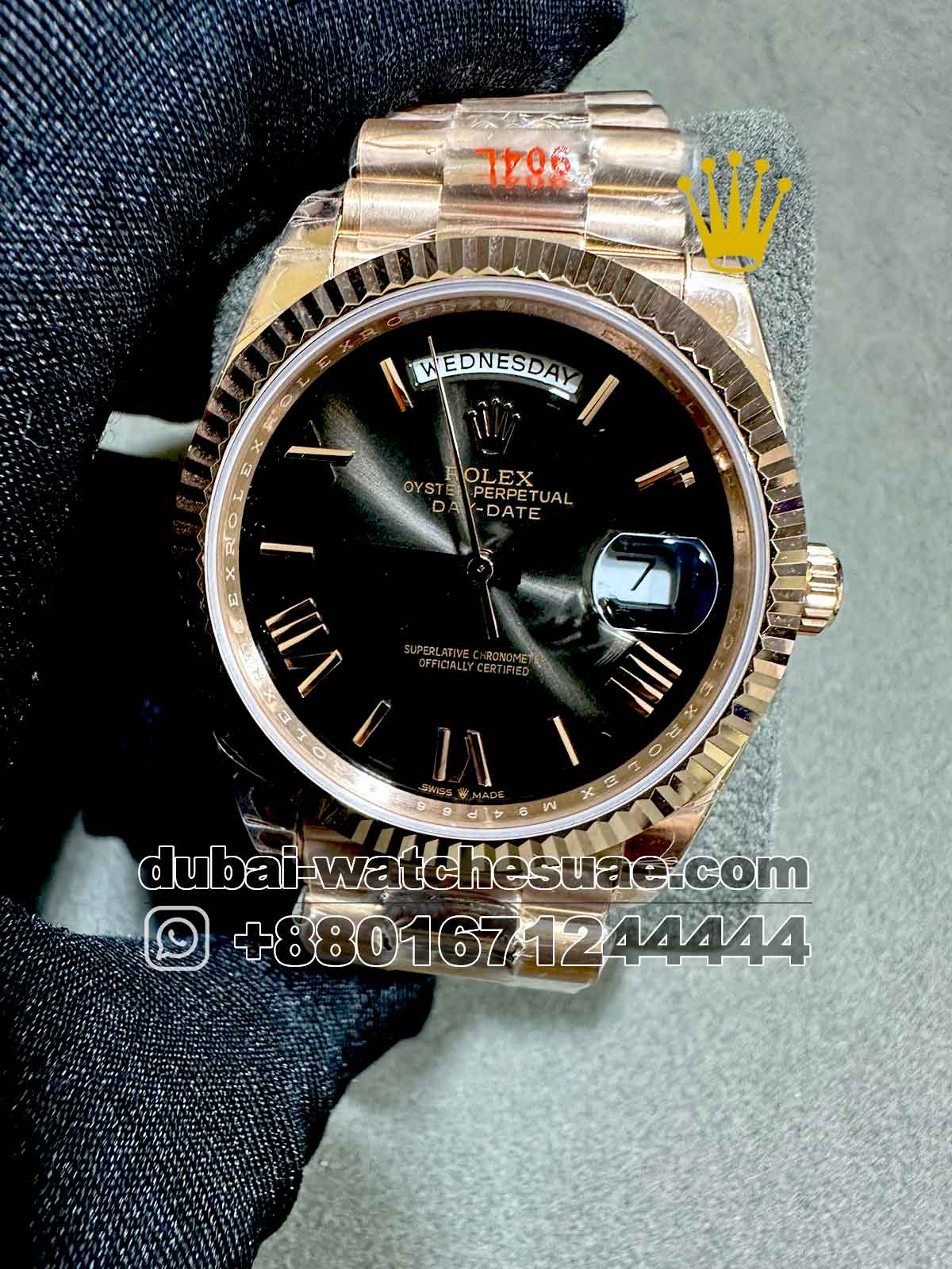 2-a-4-6.jpg Rolex Day Date 40 mm Black? Dial and Flutted? Bezel with Rose Gold Bracelet Copy - Image 1