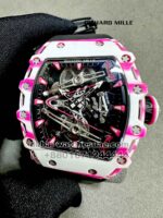 Richard Mille RM 38-02 Tourbillon Super Slim White and Pink With Black Rubber Strap Copy