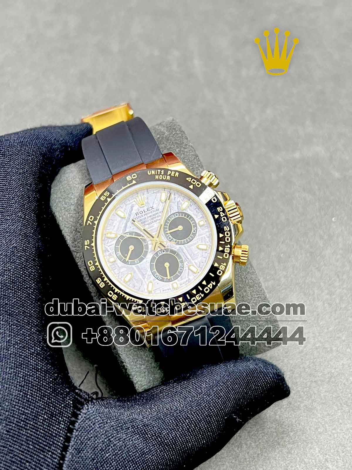 2-a-7.jpg Rolex Cosmograph Daytona Gray Dial Black Ceramic Bezel Gold Case With Black Rubber Strap - Image 1