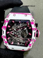 Richard Mille RM 38-02 Tourbillon Super Slim White and Pink With Black Rubber Strap Copy - Image 2