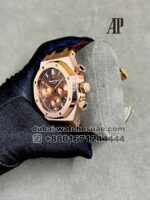 Audemars Piguet Royal Oak Chronograph Rose Gold Dial With Brown Leather Strap - Image 3