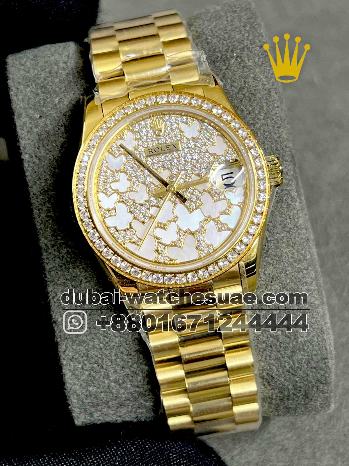 2.1-1-1.jpg Datejust 31 Mother of Pearl Butterfly Diamond Dial Ladies President Replica Watch - Image 1