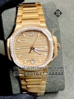 Patek Philippe Ladies 35 mm Rose Gold Dial Stoneworked Bezel