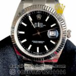 Rolex date just 41 mm Black dial silver flutted bezel