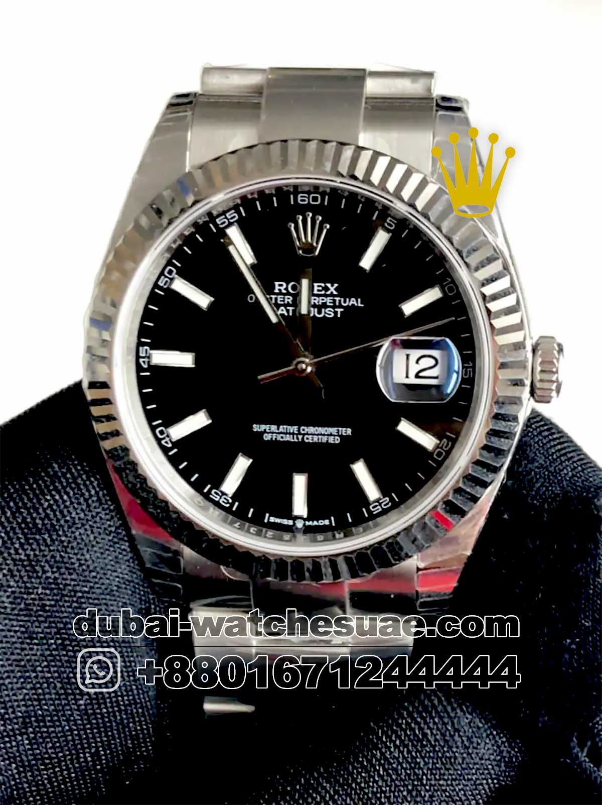 21.jpg Rolex date just 41 mm Black dial silver flutted bezel - Image 1