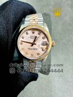 Rolex 31 mm Date Rose Gold Dial? With Stoned? Numeric Plain Bezel? Jubilee Two Tone Bracelet Copy