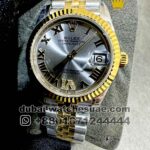 Rolex 31 mm Date Gray Dial? With Roman? Numeric Flutted Bezel? Jubilee Two Tone Bracelet Copy