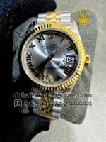 Rolex 31 mm Date Gray Dial? With Roman? Numeric Flutted Bezel? Jubilee Two Tone Bracelet Copy