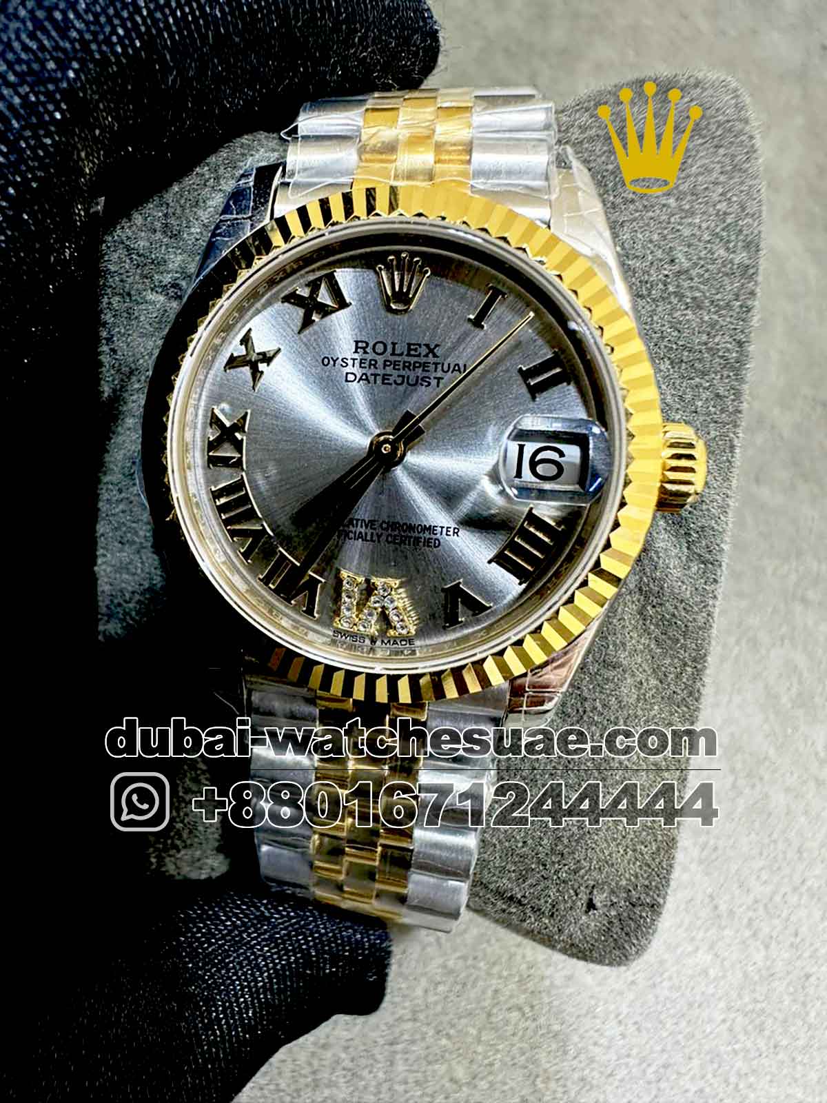 23-a-1.jpg Rolex 31 mm Date Gray Dial? With Roman? Numeric Flutted Bezel? Jubilee Two Tone Bracelet Copy - Image 1