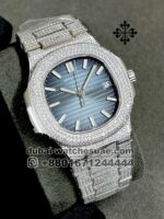 Patek Philippe Iced Out Blue Dial Stainless Steel with Stonework