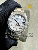Rolex 31 mm Date White Mother Of Pearl Dial? With Stoned Numeric Stonned? Bezel? Oyster Bracelet Copy