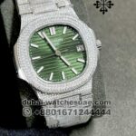 Patek Philippe Iced Out Green Dial Stainless Steel with Stonework