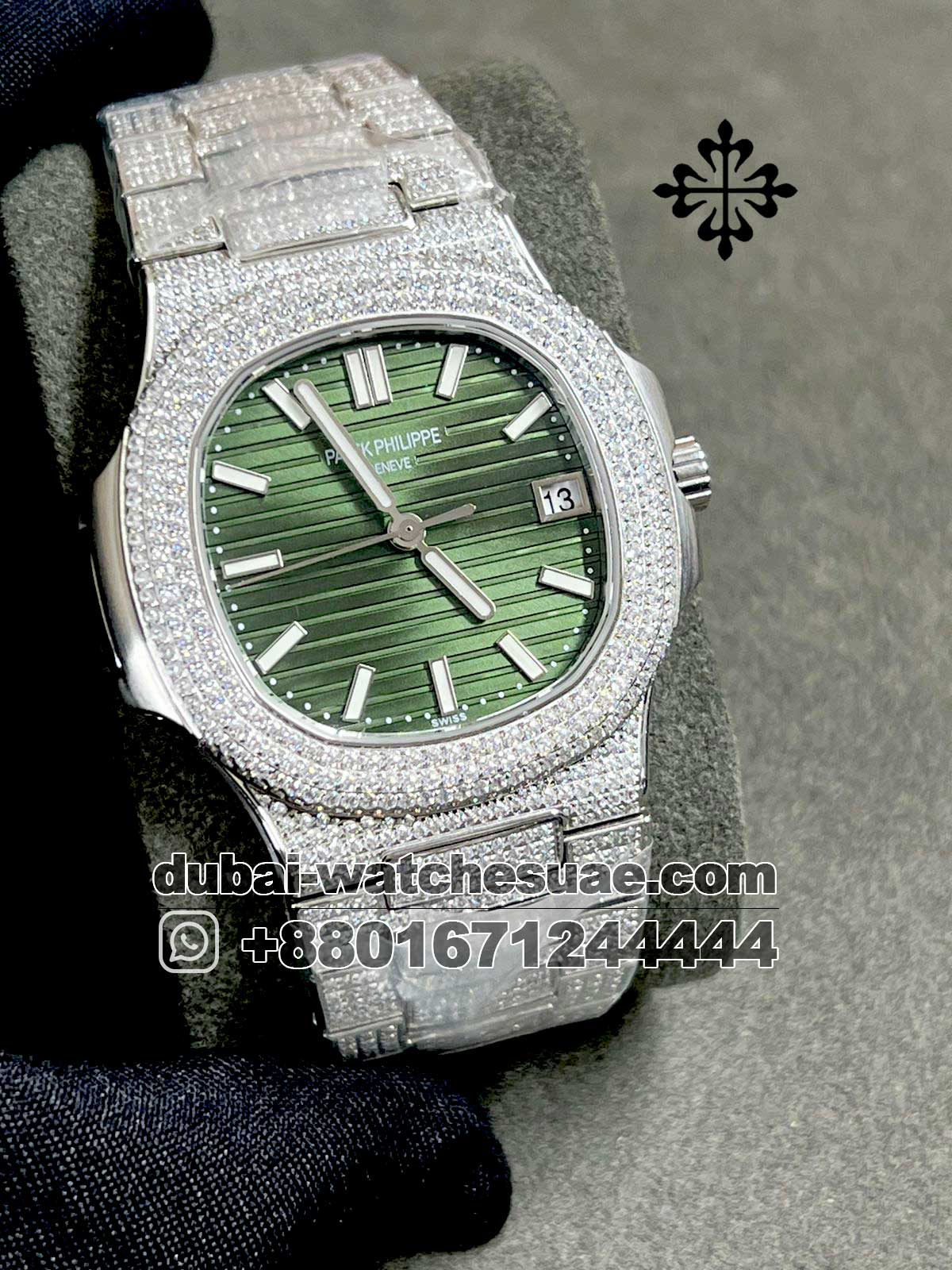 24.1-1.jpg Patek Philippe Iced Out Green Dial Stainless Steel with Stonework - Image 1