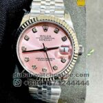 Rolex 31 mm Date Pink? Dial? With Stoned Numeric Flutted? ?Bezel? Jubilee Bracelet Copy