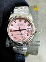 Rolex 31 mm Date Pink? Dial? With Stoned Numeric Flutted? ?Bezel? Jubilee Bracelet Copy