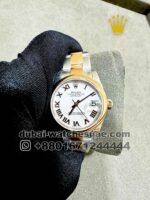 Rolex 31 mm Date White? Dial? With Roman Numeric Plain rose Gold? ? Bezel? Two Tone Oyster Bracelet Copy