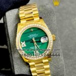 Rolex 31 mm Date Just  ,Green color ,Stoned Bezel and Roman Numerals