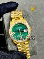 Rolex 31 mm Date Just  ,Green color ,Stoned Bezel and Roman Numerals