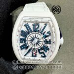 Franck Muller Yachting White? Dial With Blue Numeric and White Leather? Strap Copy