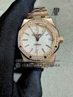 Audemars Piguet Royal Oak 37 mm White Dial White Stonned Bezel With Rose Gold Bracelet Copy