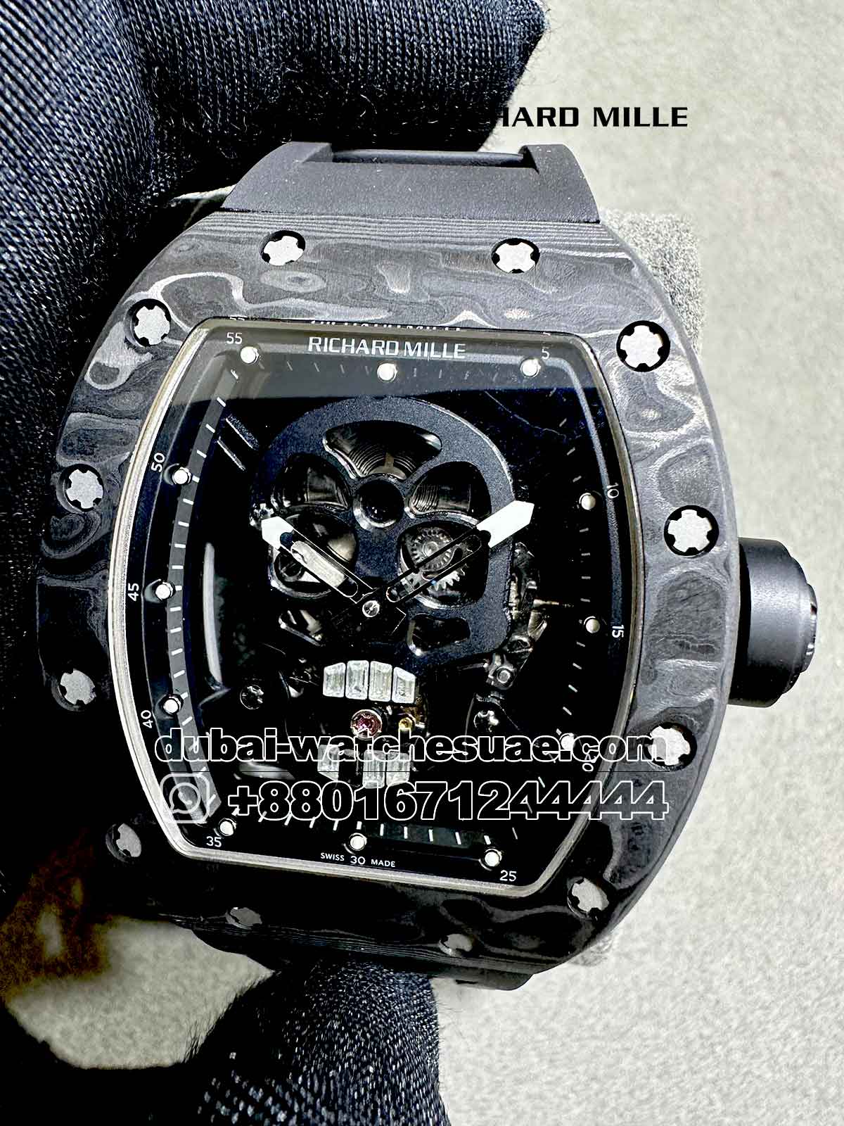 3-a-3-8.jpg Richard Mille RM 052 Black Carbon Skull With Black? Rubber Strap Copy - Image 1