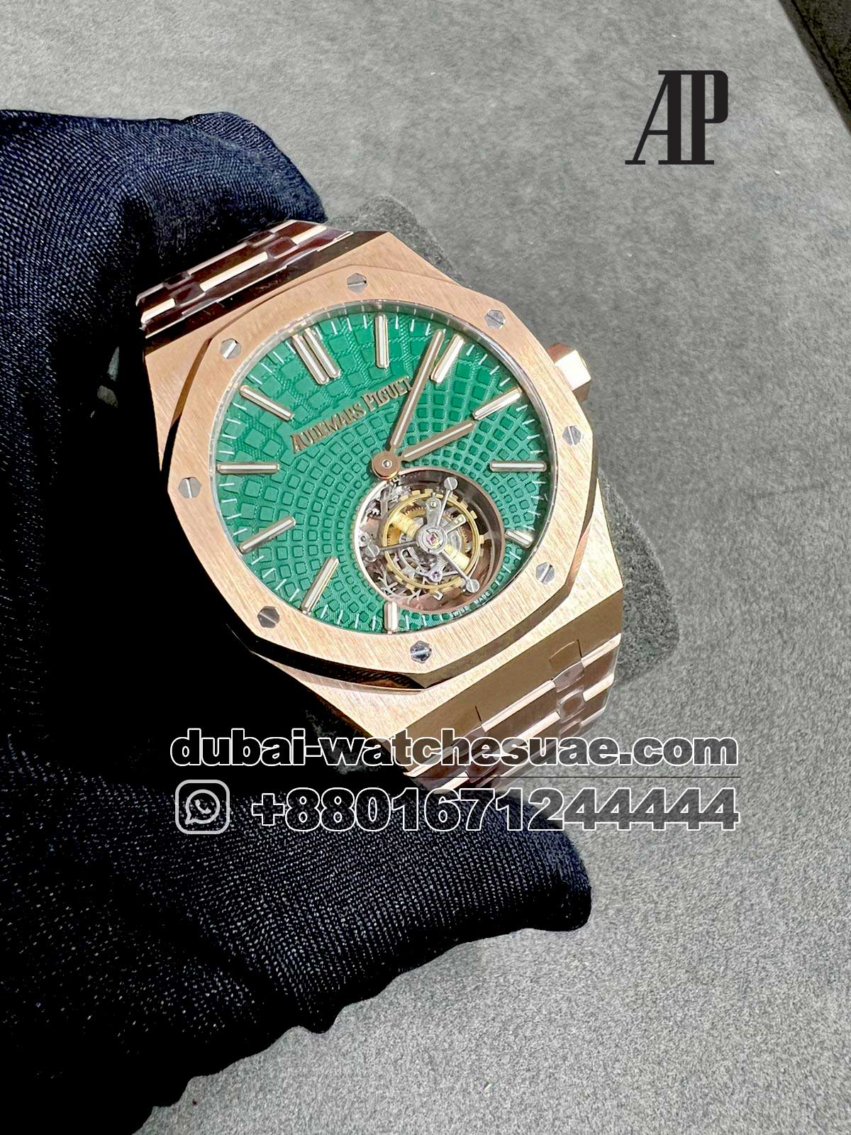 3-a-3.jpg Royal Oak Self-Winding Flying Tourbillon Green Dial Rose Gold Bezel And Bracelet - Image 1