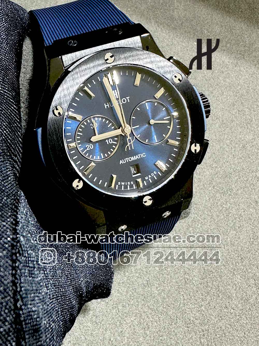 3-b-21.jpg Hublot Classic Fusion Chronograph Black Bezel? With? Blue Rubber Strap Copy - Image 1