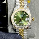 Rolex 31 mm date just two tone Light green face, Stonework Bezel