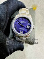 Rolex 31 mm Date Just Violet? Dial Roman Numeric Stoned Bezel with? Oyster? Bracelet Copy