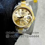 Rolex 31 mm Date Just Gold? Dial Stone Numeric Flutted Gold Bezel with Two Tone Oyster Bracelet Copy