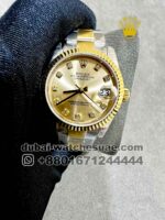 Rolex 31 mm Date Just Gold? Dial Stone Numeric Flutted Gold Bezel with Two Tone Oyster Bracelet Copy
