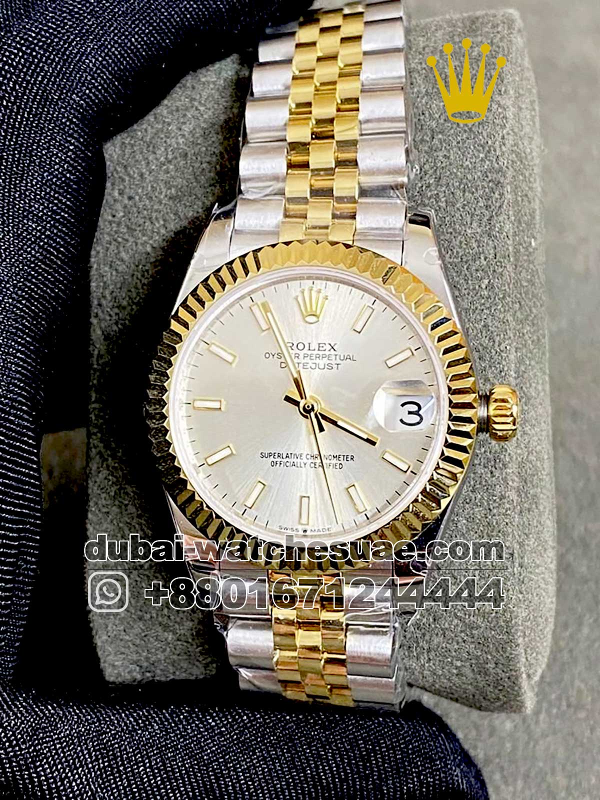 33a.jpg Rolex 31 mm Date Just two tone silver face and Gold - Image 1