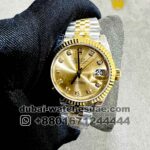 Rolex 31 mm Date Just Gold? Dial Stone Numeric Flutted Gold Bezel with Two Tone Jubilee? Bracelet Copy