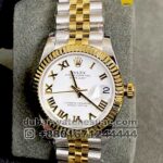 Rolex 31 mm Date Just two tone white dial with Gold bezel, Roman number