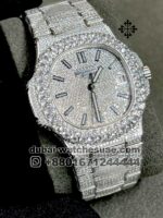 Patek Philippe Nautilus Fully Iced Date Watch For Men 40mm 31.5ct