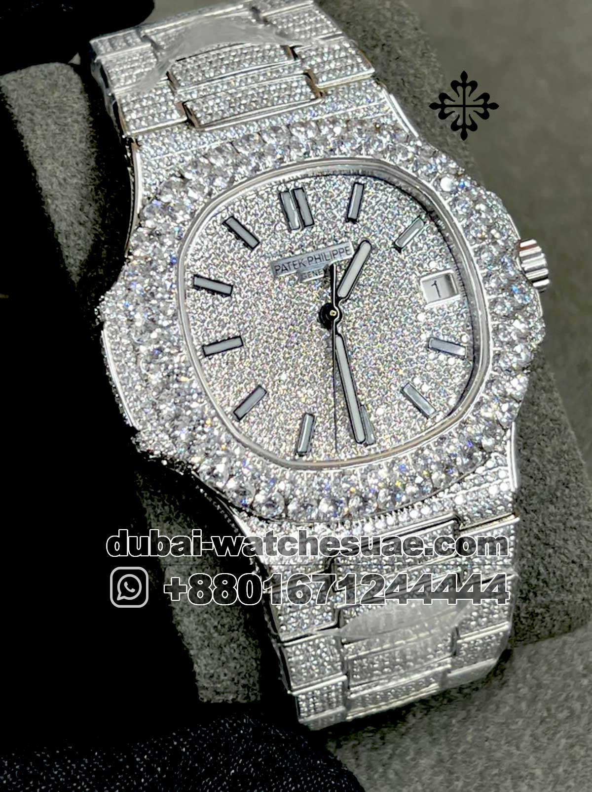 37.1.jpg Patek Philippe Nautilus Fully Iced Date Watch For Men 40mm 31.5ct - Image 1