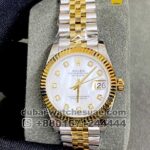 Rolex 31 mm Date Just two tone white dial stonework with  Gold bezel