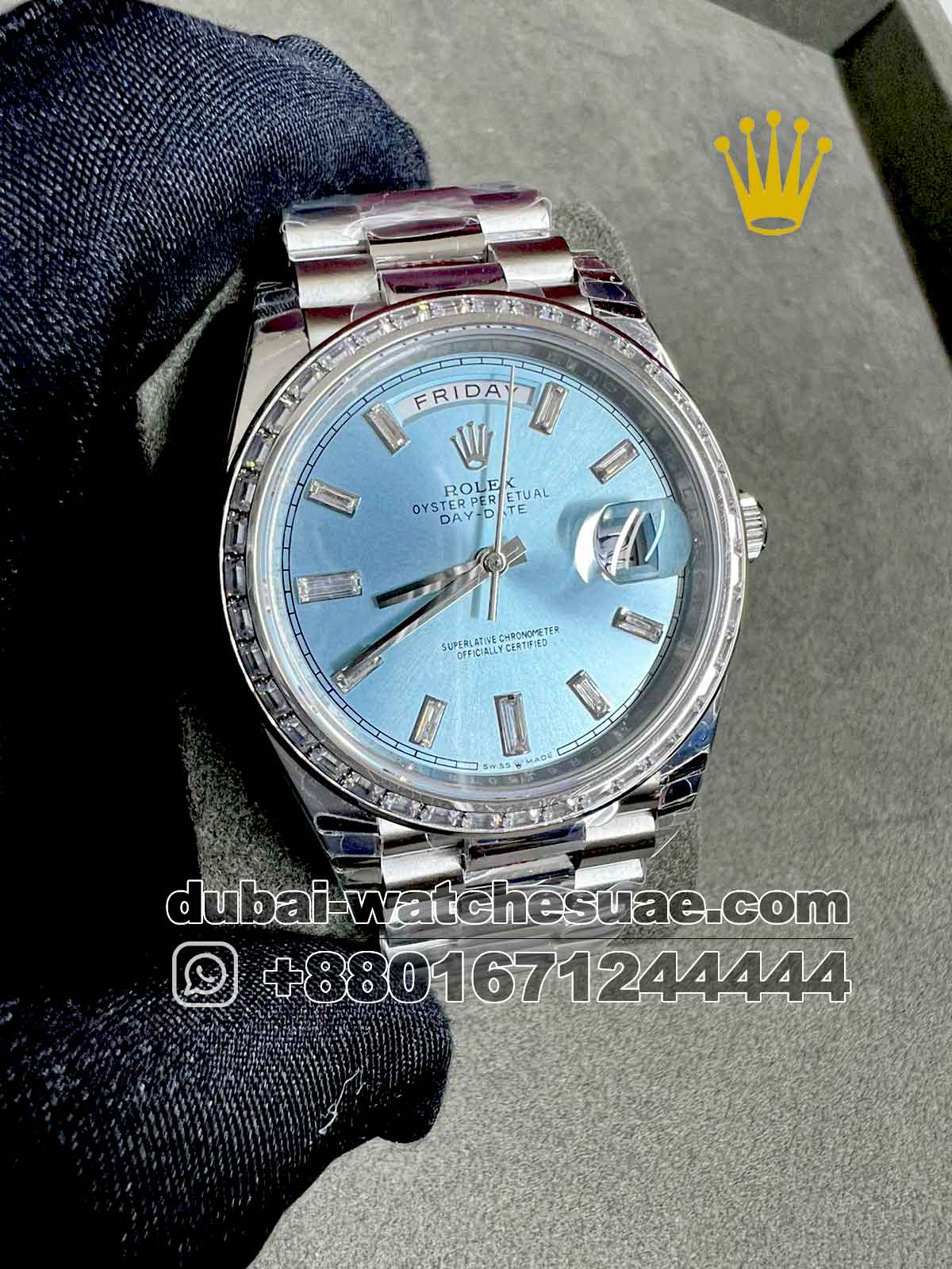 4-a-1-1.jpg Rolex 40 mm Day date ,Blue ,Stoned Bezel - Image 1